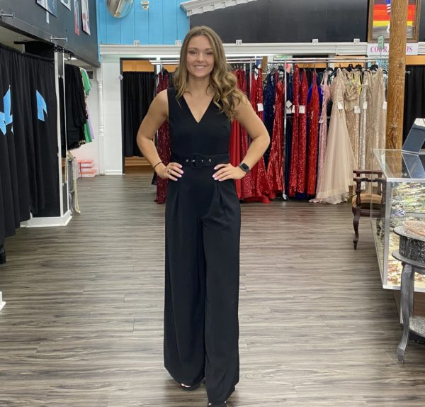 A casual yet formal black jumpsuit